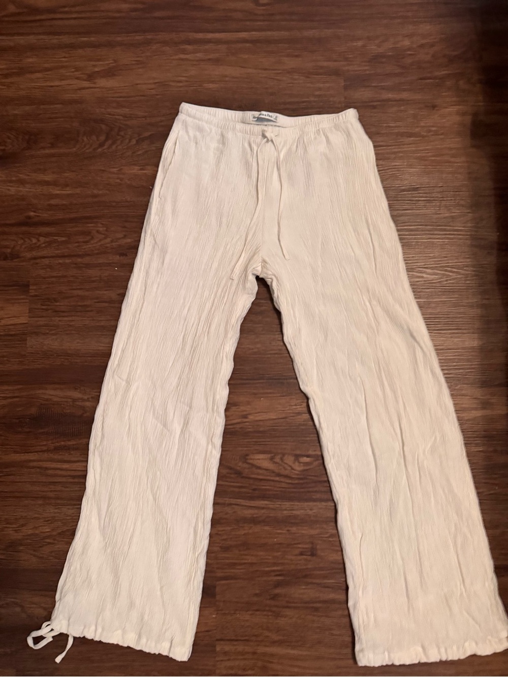 Abercrombie & Fitch Cream Drawstring Wide-Leg Pants